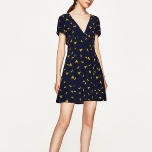 Zara Vintage Stlye Navy Banana Dress Size Small